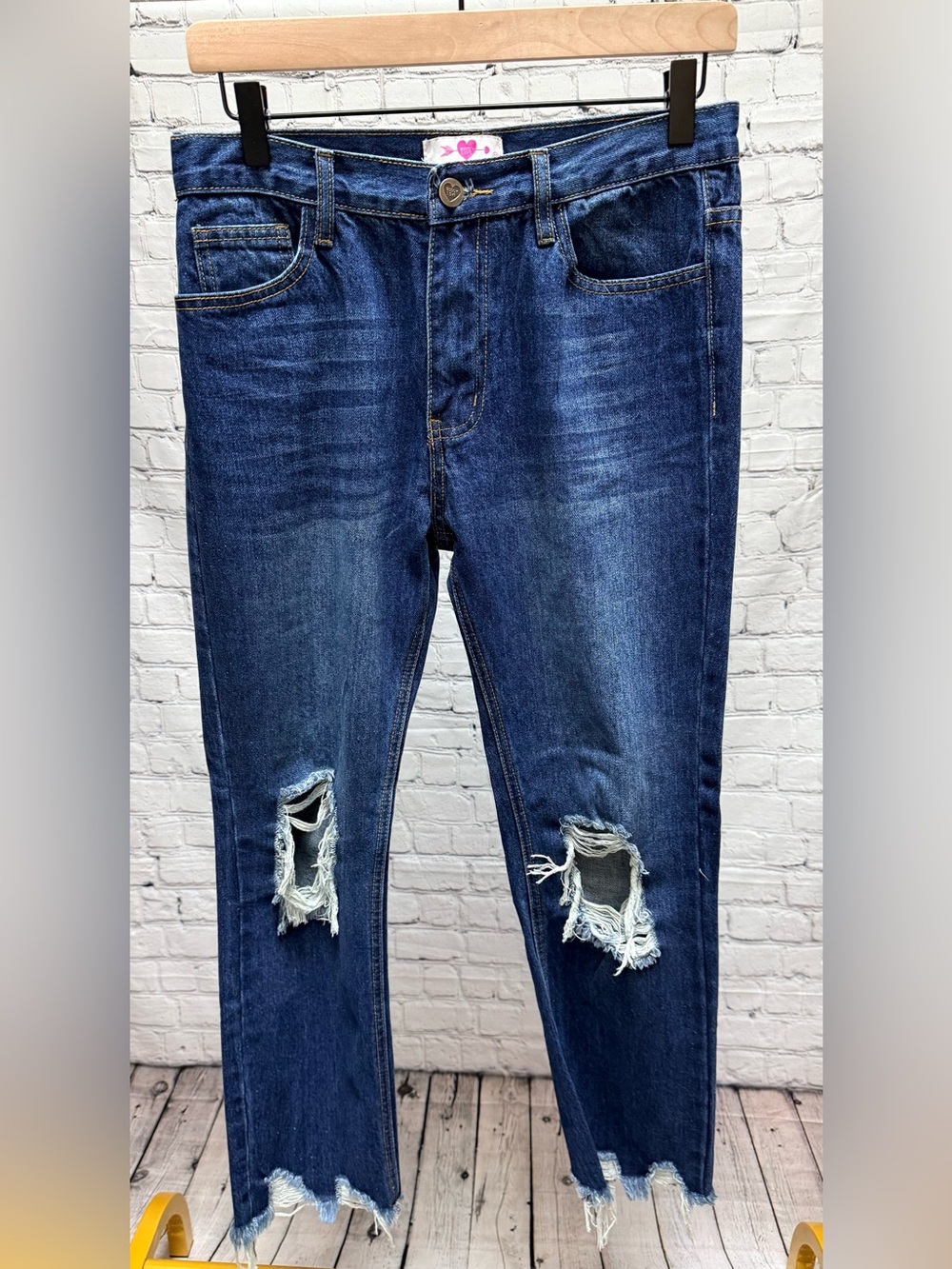 Buddy Love Distressed Ankle Dark Blue Jeans